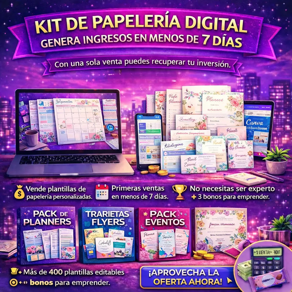 KIT IMPRIMIBLE EN CANVA: GENERA INGRESOS EN MENOS DE 7 DIAS📫